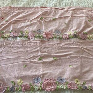 PBK Pink Lined Curtain Valences with Appliquéd Flower Floral Accents